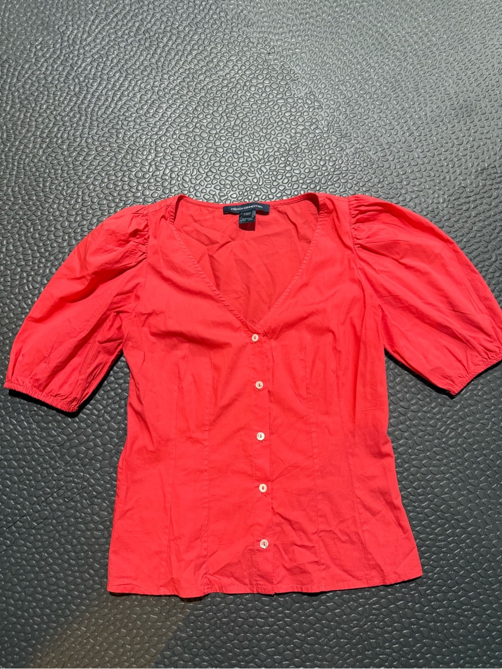 French Connection Bright Red Button-Front Puff Sleeve Blouse